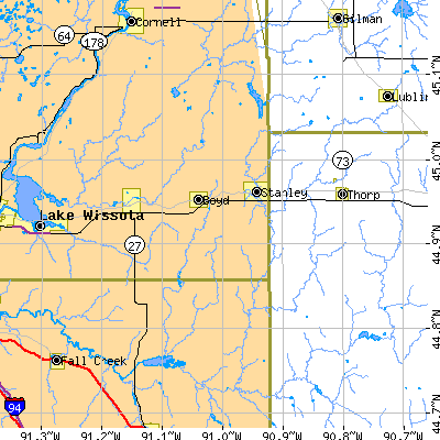 Zip code 54726 close-up map
