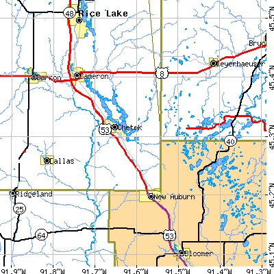 Zip code 54728 close-up map