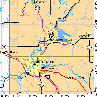 Zip code 54729 close-up map