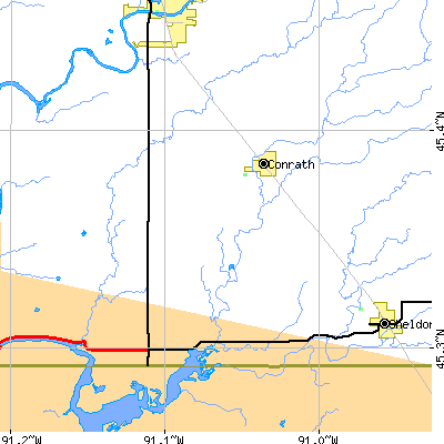 Zip code 54731 close-up map