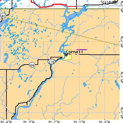 Zip code 54732 close-up map