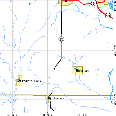 Zip code 54733 close-up map