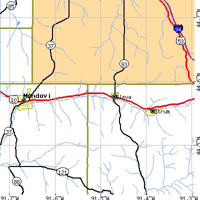 Zip code 54738 close-up map