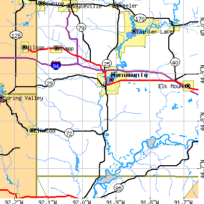 Zip code 54751 close-up map