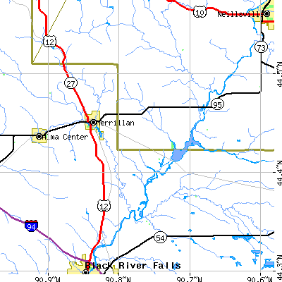 Zip code 54754 close-up map