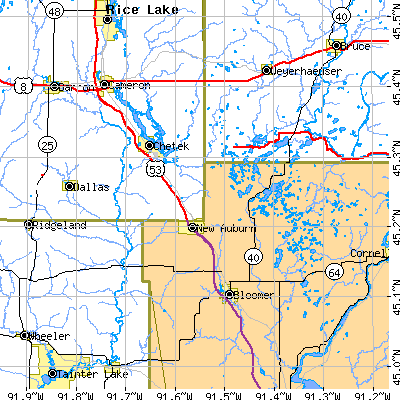 Zip code 54757 close-up map