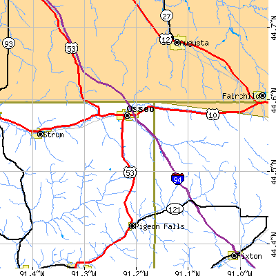 Zip code 54758 close-up map