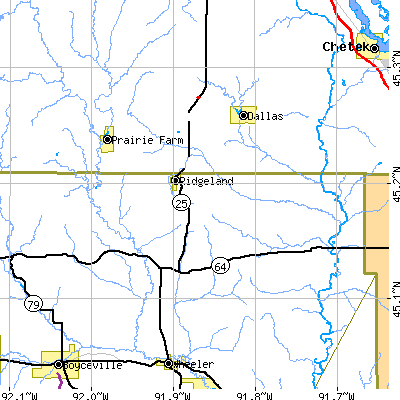 Zip code 54763 close-up map