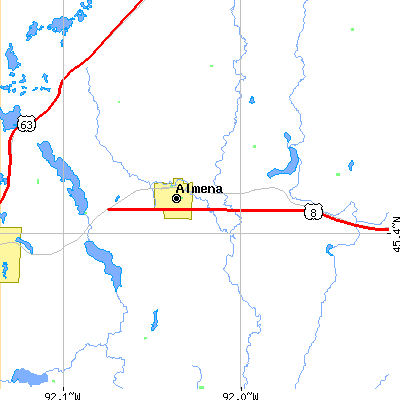 Zip code 54805 close-up map