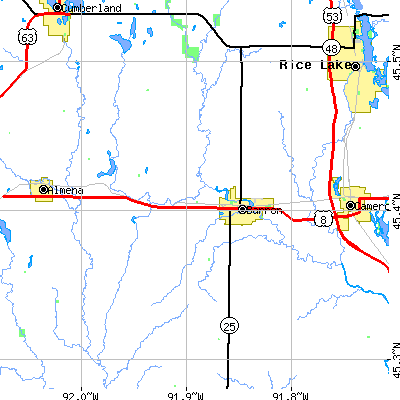 Zip code 54812 close-up map