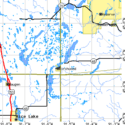 Zip code 54817 close-up map