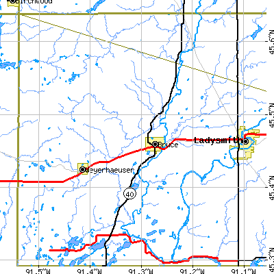 Zip code 54819 close-up map