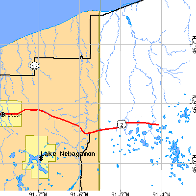 Zip code 54820 close-up map