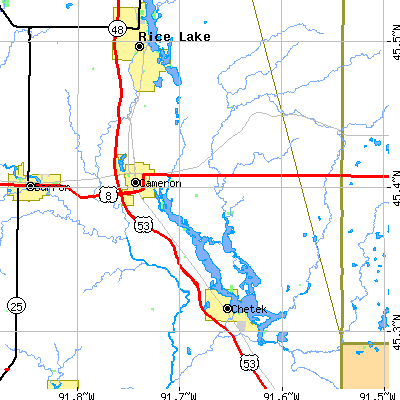 Zip code 54822 close-up map