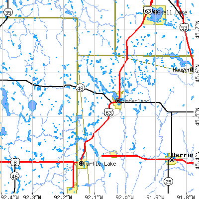 Zip code 54829 close-up map