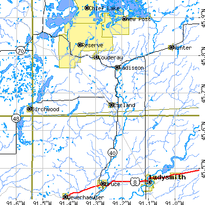 Zip code 54835 close-up map