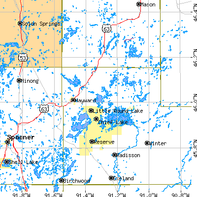 Zip code 54843 close-up map