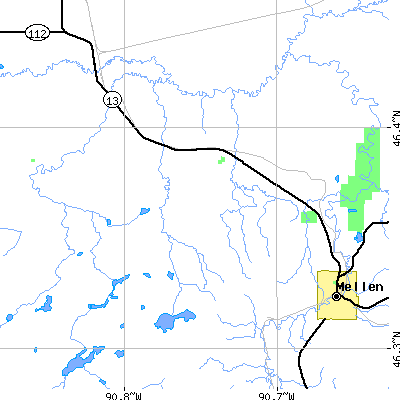Zip code 54846 close-up map