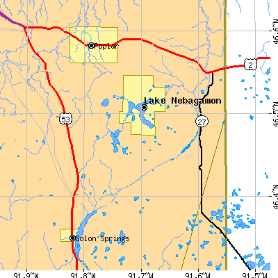 Zip code 54849 close-up map