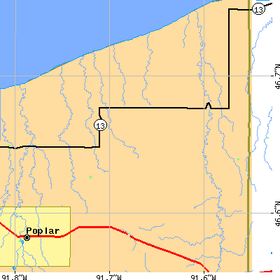 Zip code 54854 close-up map