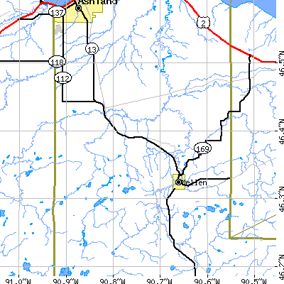 Zip code 54855 close-up map