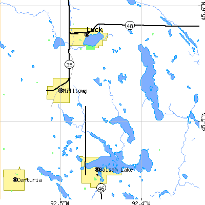Zip code 54858 close-up map