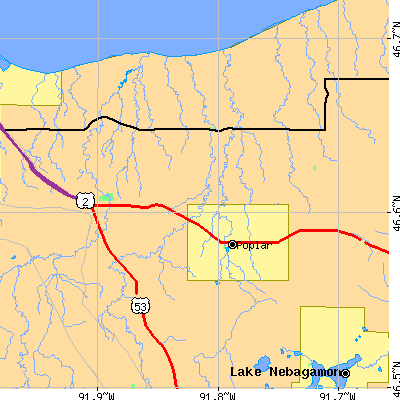 Zip code 54864 close-up map