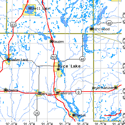 Zip code 54868 close-up map