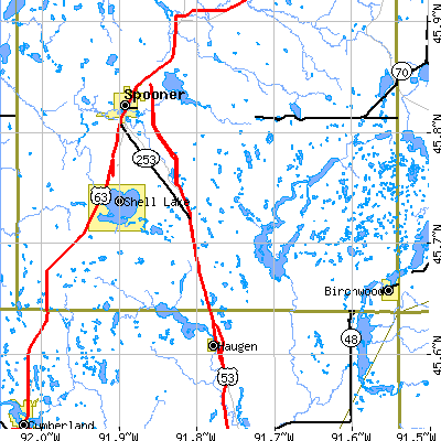 Zip code 54870 close-up map