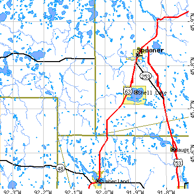 Zip code 54871 close-up map
