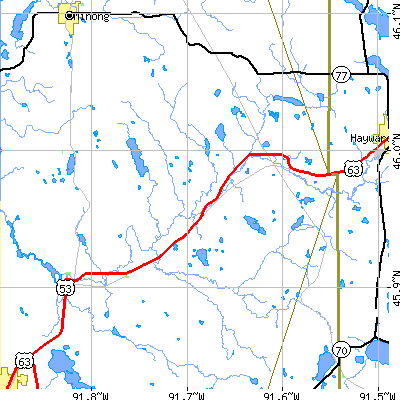 Zip code 54875 close-up map