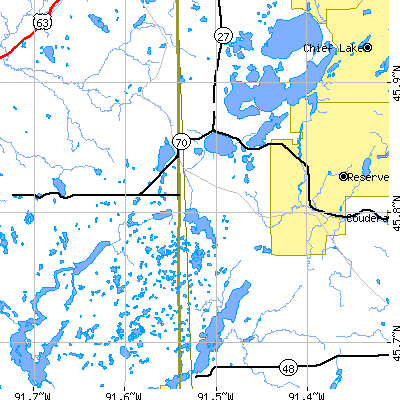 Zip code 54876 close-up map