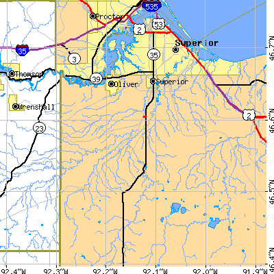 Zip code 54880 close-up map