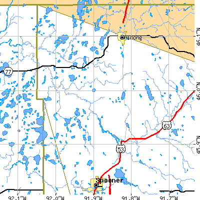 Zip code 54888 close-up map