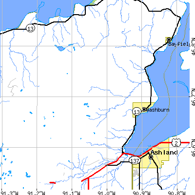 Zip code 54891 close-up map