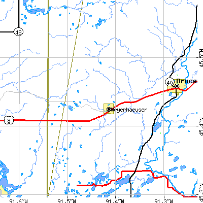 Zip code 54895 close-up map