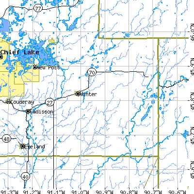 Zip code 54896 close-up map