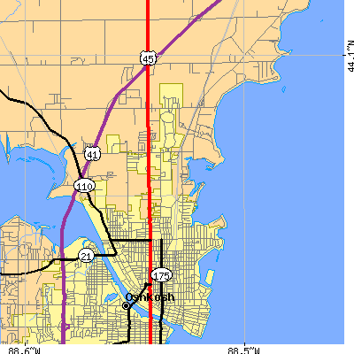 Zip code 54901 close-up map