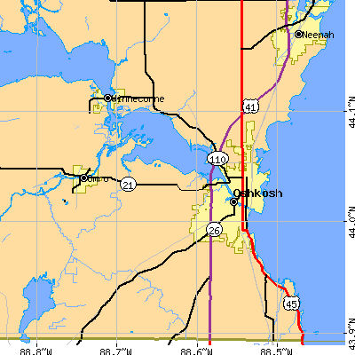 Zip code 54904 close-up map