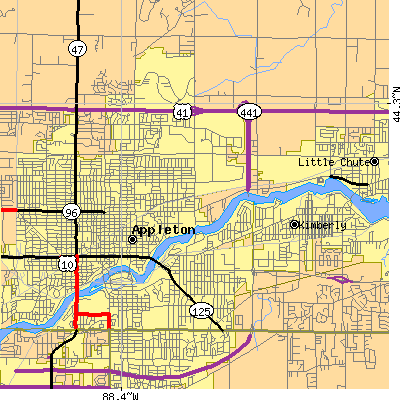 Zip code 54911 close-up map