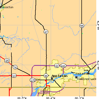 Zip code 54913 close-up map