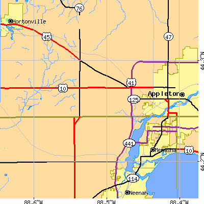 Zip code 54914 close-up map