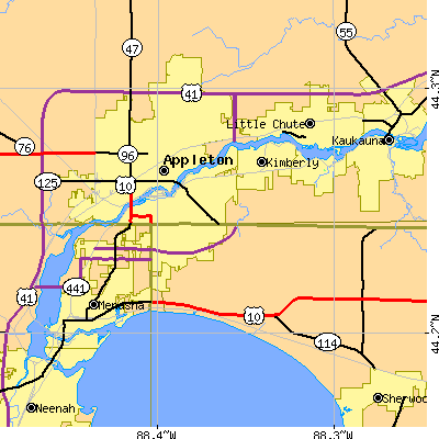 Zip code 54915 close-up map