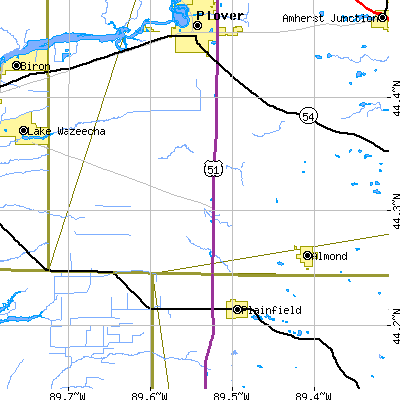 Zip code 54921 close-up map