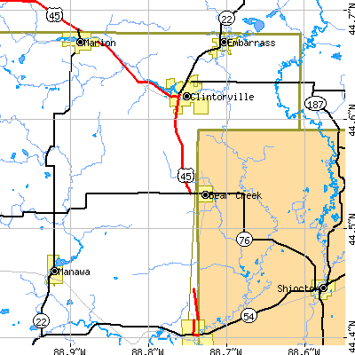 Zip code 54922 close-up map