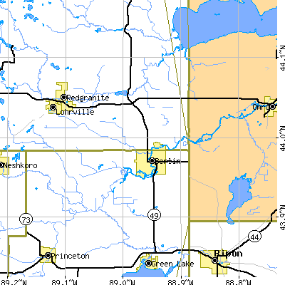 Zip code 54923 close-up map