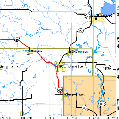 Zip code 54929 close-up map