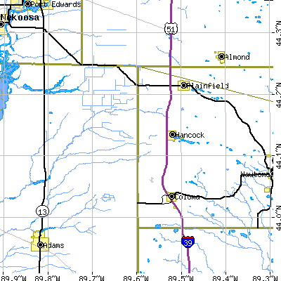 Zip code 54943 close-up map