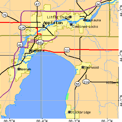 Zip code 54952 close-up map