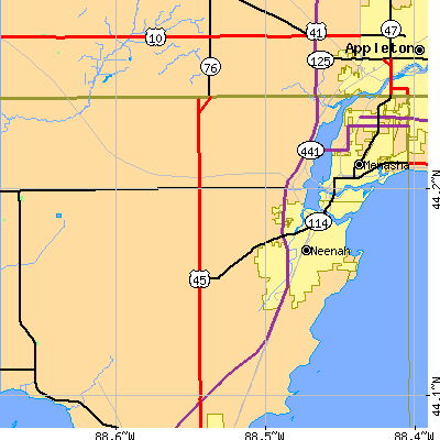 Zip code 54956 close-up map
